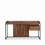 HMS 62" Simple Modern Design Brown Black Wooden Computer Desk Adjustable Laptop Table for Bedroom Home Office or Living Room