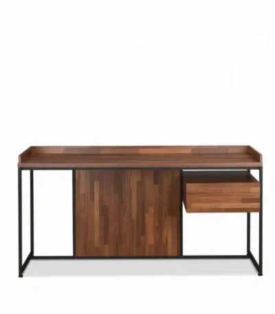 HMS 62" Simple Modern Design Brown Black Wooden Computer Desk Adjustable Laptop Table for Bedroom Home Office or Living Room