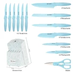 No Rust 14 Pieces Blue Stainless Steel Blade Kitchen Knife Set with Wooden Stand Kitchen Scissors – side view