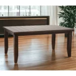 Convertible dining table with espresso oak and marble surfaces, 42 inches, in a modern dining room setting