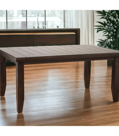 Convertible dining table with espresso oak and marble surfaces, 42 inches, in a modern dining room setting