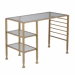 HMS 43 Extendable Modern Writing Desk with Clear and Gold Glass Wood and Metal Material – close-up detail