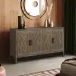 60-Inch Modern Farmhouse Console Table Adjustable Wood Sideboard Buffet Cabinet 4 Doors Traditional Accent Console Console