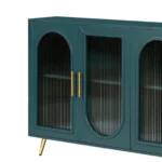 HMS 60 Teal Blue Modern Antique Traditional Ribbed Texture Sideboard Four Doors Mango Wood Furniture for Home Bar Dining Dining - Image 4