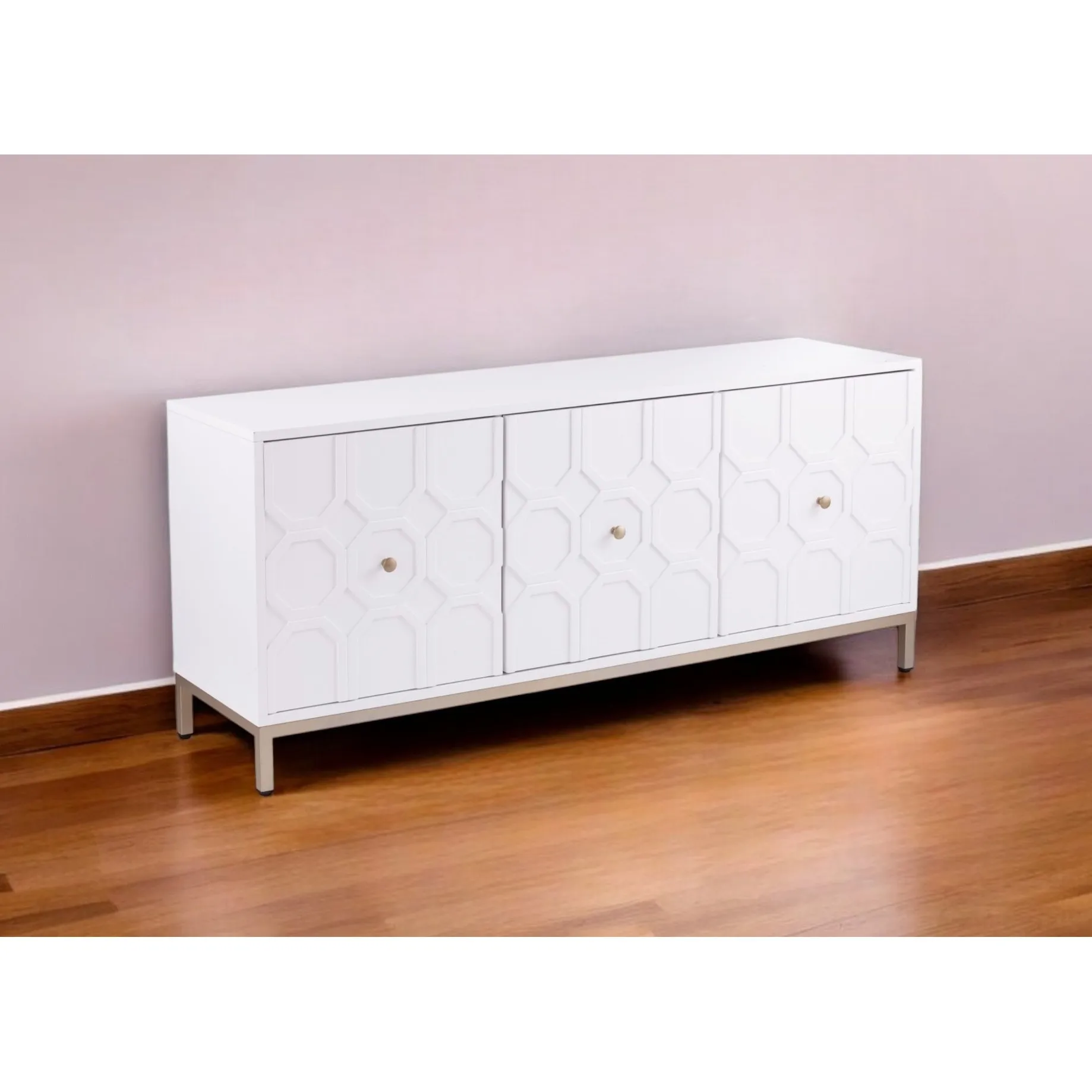 Hef6f55fb49394d50b8040d37b87be0b6d.webp HMS 59 Modern Luxury Sideboard White and Gold Mango Wood Three-Door Cabinet for Home Bar Living Room or Farmhouse Furniture - Image 1