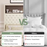 Goldoma velvet tufted queen bed frame with 52-inch lighted headboard and built-in USB charging port in a modern bedroom setting