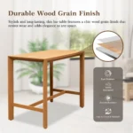 Goldoma aluminum outdoor bar table with wood grain finish on patio