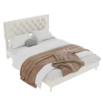 Goldoma Queen Size Upholstered Bed Frame with Storage – adjustable solid wood platform bed with fabric headboard