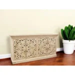 HMS 71 Modern Antiqued Beige Solid Mango Wood Sideboard Cabinet with Four Doors for Home Bar Furniture