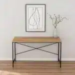 HMS 47" Natural and Black Solid Wood Metal Computer Desk Simple Design Office Desk for Bedroom or Dining Features with Shelf