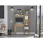 HMS 40" Natural Wood Computer Desk with Hutch Bookshelf Drawer-Simple Design Office Gaming Desk Wooden Storage Features