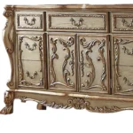 HMS 66 Gold Solid Wood Carved Scrollwork Seven Drawer Sideboard with Two Doors - Image 4