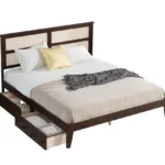 Goldoma King Size Adjustable Bed with rattan headboard and storage drawers in a modern bedroom