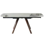 Modern rectangular dining table with sintered stone top and metal base set for 6
