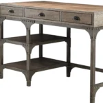 HMS 47" Solid Wood Traditional Antique Writing Desk with Three Drawers in Natural and Gray for Office Building or Bedroom