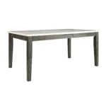 64 inch white gray marble dining table with solid wood base in modern farmhouse style