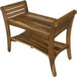 HMS Rectangular Teak Bathroom Shelf Shower Bench with Natural Finish Includes Shelf and Handles – styled in a modern Living