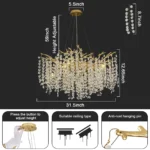 Modern crystal chandelier with K9 crystals illuminating a dining room