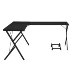 HMS 62" Modern L-Shaped Computer Desk in Black Portable with Bookshelf for Bedroom or Hotel Made of Wood and Metal – side