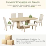 Contemporary extendable dining table set with bench in natural beige finish by Goldoma