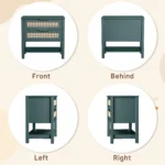 Rattan nightstand with 2 drawers and storage shelf in green finish, bohemian bedside table for bedroom