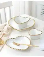 1pcs Ceramic Large Rice Bowl Heart-shaped Tableware Nordic Phnom Penh White Round Salad Plate Steak Dish Dinnerware Dinner