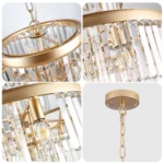 US Stock Free Shipping Modern 15-Light Gold Adjustable Hanging K9 Crystal Pendant Chandelier for Entryway Living and Dining