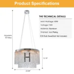 US Stock Free Shipping Modern K9 Crystal Chandelier Dining Room 24" Round Chandeliers Adjustable Height Hanging Pendant