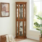 Corner Curio Cabinet Lighted Corner Display, Glass Display Shelf Shelving Bar cabinet with Tempered Glass Door, Bar Cabinet - Image 6
