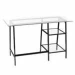 HMS Luxury 46" L-Shaped Clear and Black Glass Writing Desk Plate Computer Table for Office Bedroom Study Use – top view