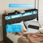 Goldoma Full Size Soft Bed Frame with Ergonomic Headboard, Built-In Outlets, USB Charger & LED Lighting – top view