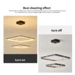 Modern Black 2-Ring LED Chandelier, Dimmable Rectangular Pendant Light for Dining Room, Kitchen Island, Living Room, Hallway