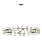 US Stock Free Shipping 48 Inch Matte Black Round Modern Crystal Chandelier G4 LED Hanging Light for Living Dining Room