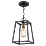 HMS modern design antique bronze tapered hanging light with warm white glass, shown in a living room setting.