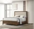 Goldoma Modern Queen Size Bed Frame with Upholstered Tufted Headboard - Fabric & Wood, Brown Cherry Finish