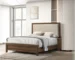 Goldoma Modern Queen Size Bed Frame with Upholstered Tufted Headboard - Fabric & Wood, Brown Cherry Finish