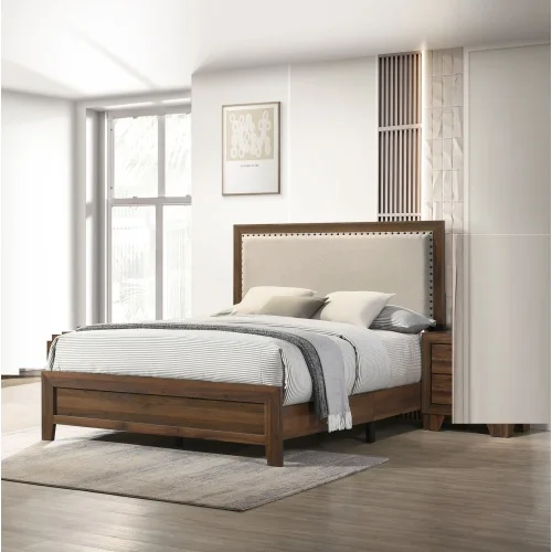 Hf282ea7c41d34d8eab5344a5cd012dd9n.webp Modern queen bed frame with tufted headboard in brown cherry finish from Goldoma