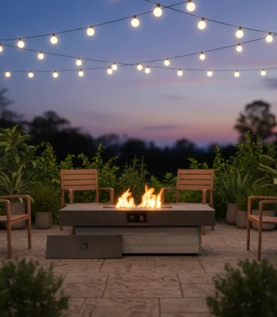 50000BTU Outdoor and Indoor Metal Gas Fire Pit Two Adjustable Heights Table Rectangle Propane Fire Pit Garden Parties