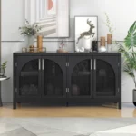 Modern FCJ Home Furniture Sideboard with Large Storage Faux Rattan Doors Metal Handles for Living Rooms and Entryways