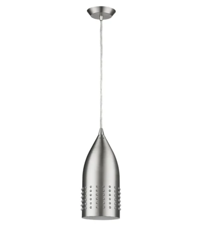 HMS Modern Simple Scandinavian Pendant Lamp in warm white, hanging over a dining table with subtle Murano glass studs.