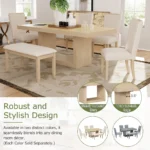 Contemporary extendable dining table set with bench in natural beige finish by Goldoma