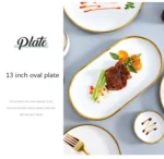 Nordic Style Gold Inlay Bright White Porcelain Dinner Sets Ceramic Bowl Dish Plates Set Porcelain Dinnerware For Household