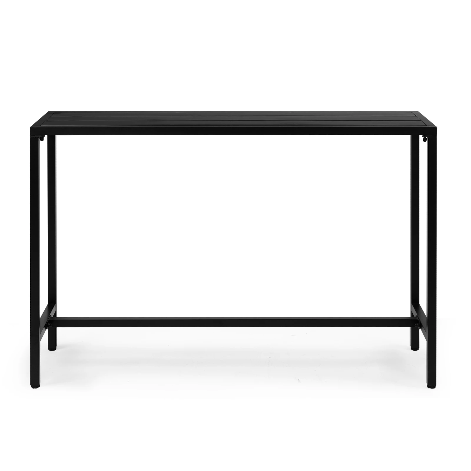 Hf354d8f3ed5548188a0379d5c532439dg.webp 55-inch outdoor bar table with adjustable feet and black iron frame for patio