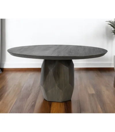 solid wood pedestal dining table – 60 inch round brown dining table with pedestal base