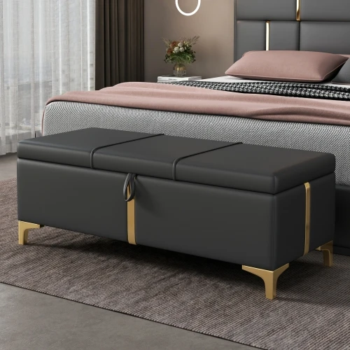 Hf367bdc452c241dea6d4dbed5e6c8405x.webp Goldoma velvet storage ottoman bench with metal legs in black - modern storage ottoman for living room