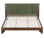 Mid-century modern king bed frame with solid teak wood and tufted walnut green headboard