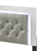 Goldoma adjustable queen bed with diamond cushioned LED headboard and underbed storage in grey and white finish
