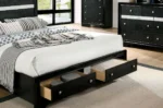 Modern king bed with storage drawers and adjustable panel headboard in bedroom