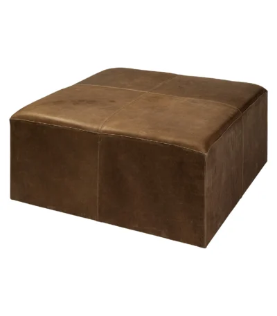 Brown faux leather cube ottoman foldable square stool for living room decor