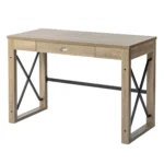 HMS 44" Solid Oak and Black Wood Industrial Design Style Convertible and Stable Computer Desk with Metal Sled for Office Use